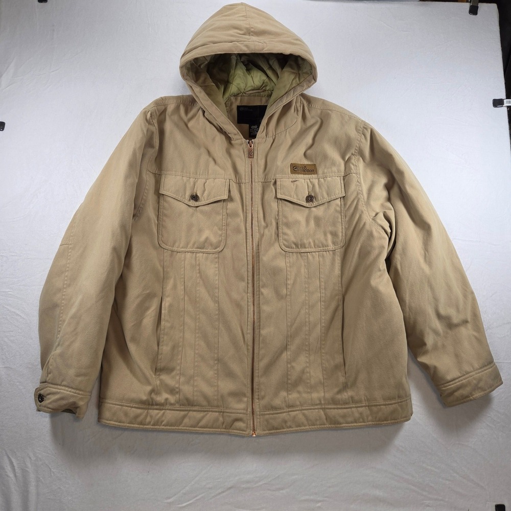 Ecko Unlimited Men Beige Streetwear Work Full Zip Hood Jacket Quilted Inner 2XL‎